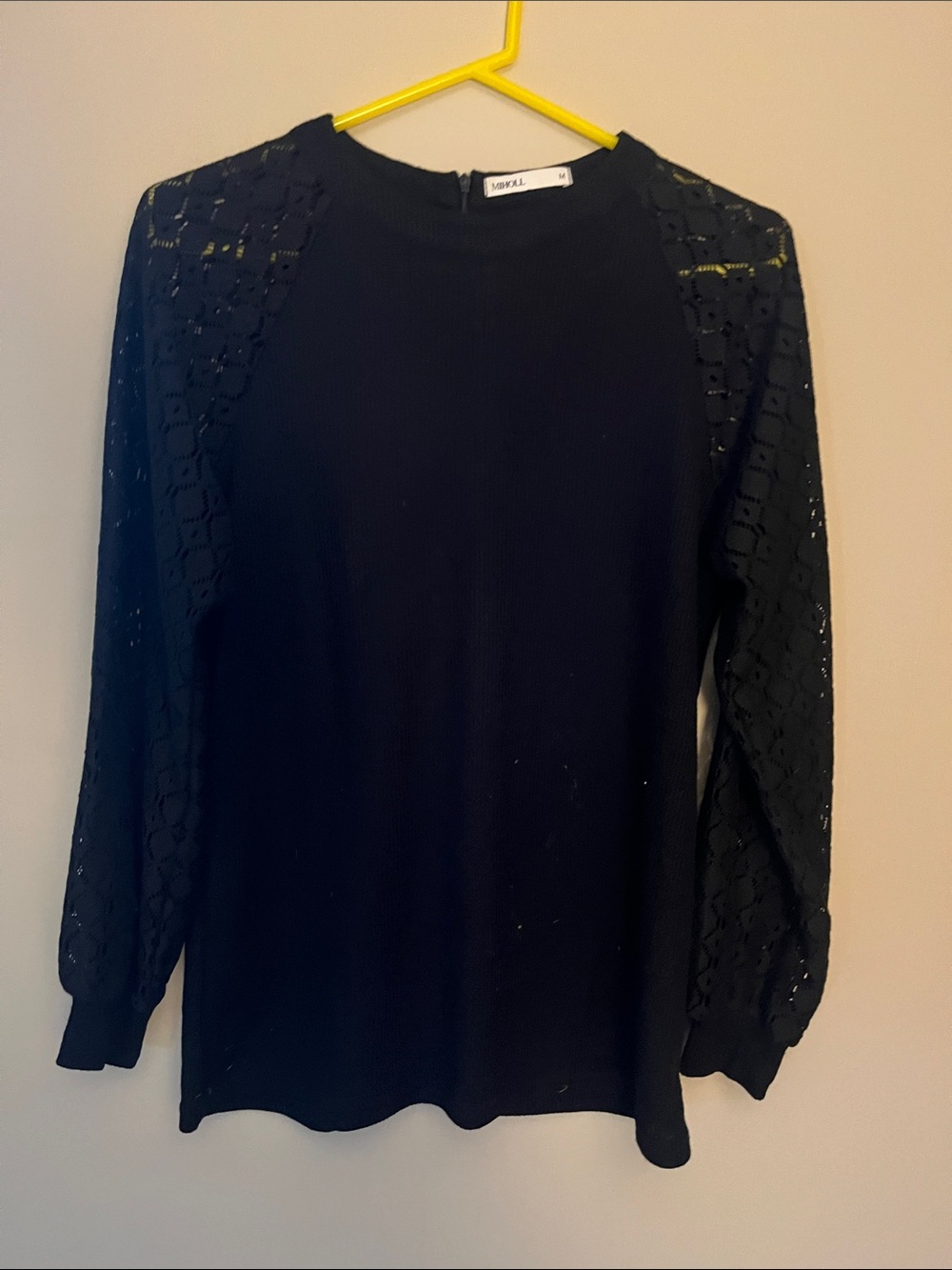 Black Crochet-Sleeve Long Sleeve Top by SHEIN